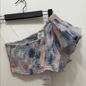MISA LA one shoulder crop top